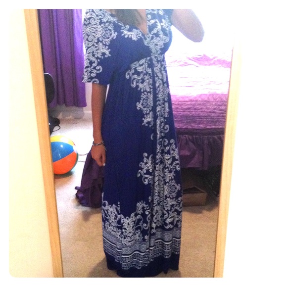 Long Blue and white kimono/oriental dress/cover up