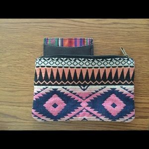 Geometric design makeup bag and small wallet.