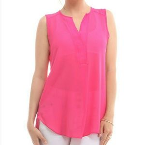 Cute Hot Pink Sleeveless Blouse -#2006-