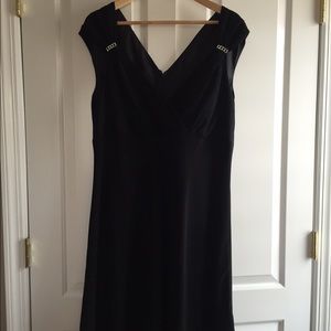 Black evening dress w/ stones on shoulder straps.