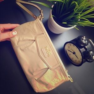 Leather nude tan Coach wristlet wallet clutch