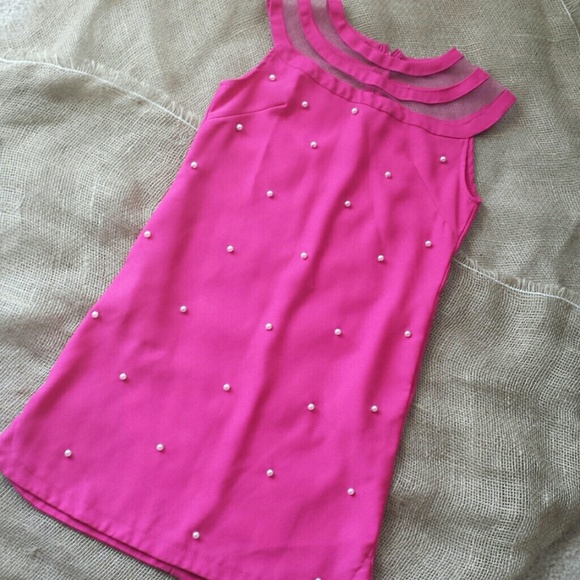 Fuchsia & Pearls Sheer Shoulder Dress - Picture 1 of 4