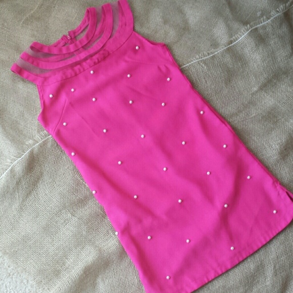 Fuchsia & Pearls Sheer Shoulder Dress - Picture 2 of 4