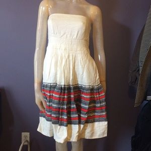 Strapless linen sun dress with twill tape detail