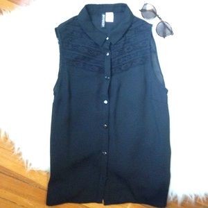Black lace detailed collar button up top
