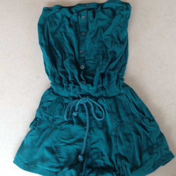 Teal blue strapless romper
