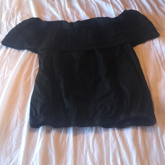 Black off the shoulder strapless top