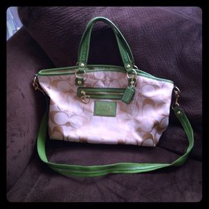 Coach large signature tote khaki & grass green