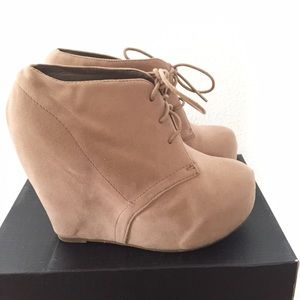 Taupe Wedge Booties