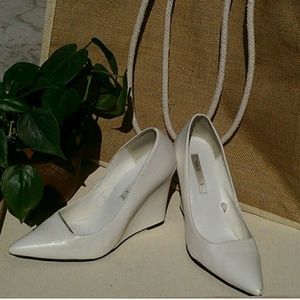 White Pointy Wedge Pumps