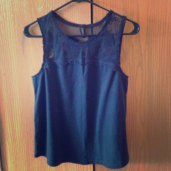 Navy tank top with mesh & crochet detail
