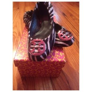 Authentic brown zebra print Tory Burch flats.