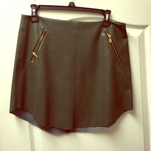 Army green faux leather skirt.
