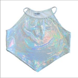 Holographic Iridescent Halter Crop Top