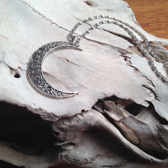 Etched Silver Crescent Moon Necklace