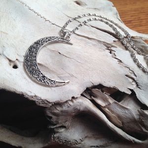 Etched Silver Crescent Moon Necklace