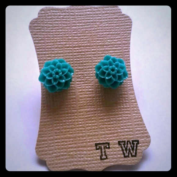 Handmade Tiny Teal Flower Stud Earrings