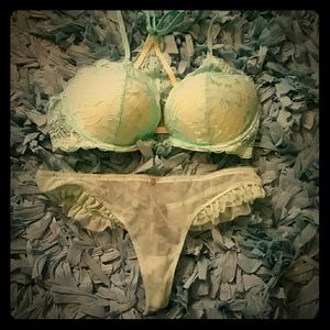 PINK teal and pale yellow racer back push up bra.