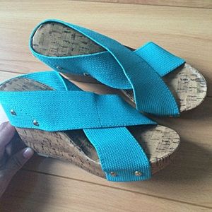 Blue, Gold studded wedges!