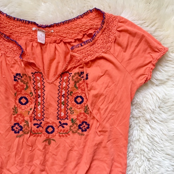 Lucky Brand Embroidery Peasant Top