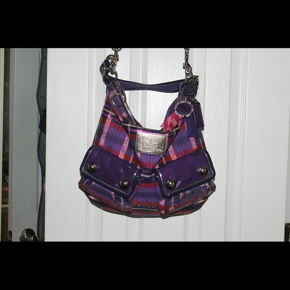 Coach poppy tartan plaid hobo purse