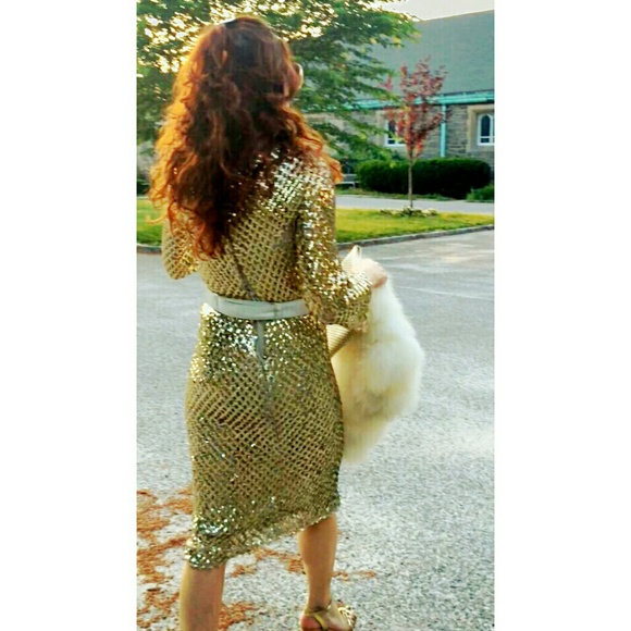 HOLD Vintage Gold Crocheted Net Dress - Picture 2 of 4