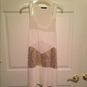 💯💫Anthropologie dress white and gold