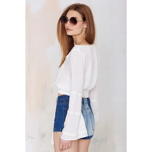 58 tops blue mint bell sleeve tassel crop 58 tops blue mint bell sleeve tassel crop