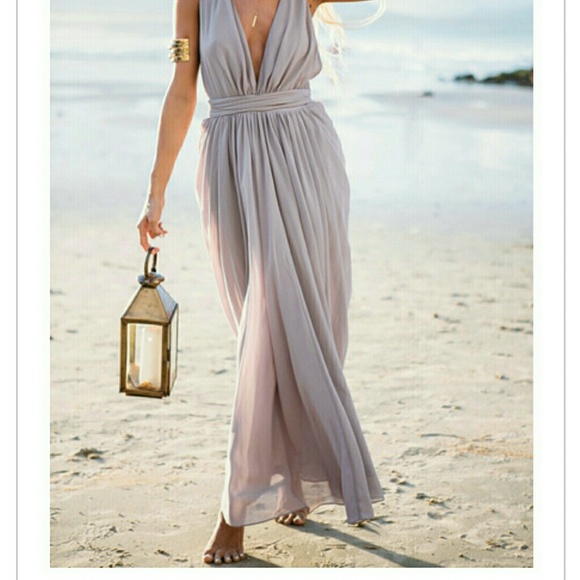 Light Purple Deep V Neck Maxi Dress