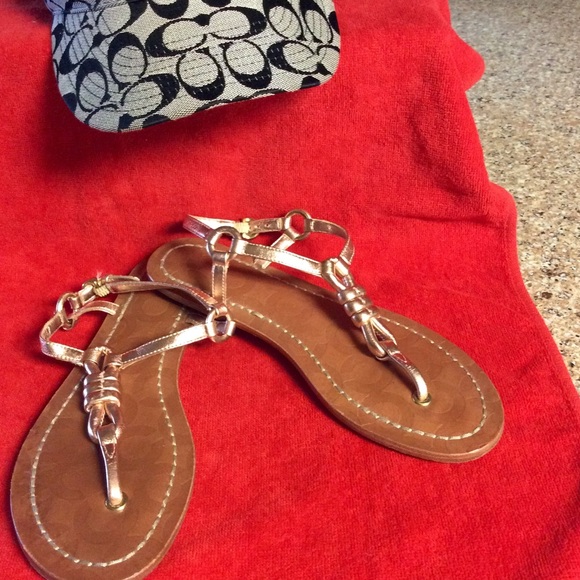 Gold leather Coach sandals