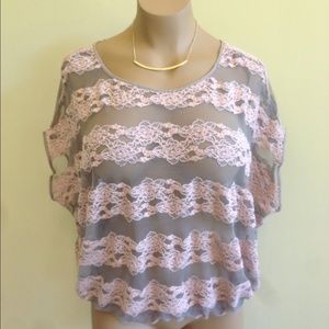 ⭐️Grey and pink lace free people top
