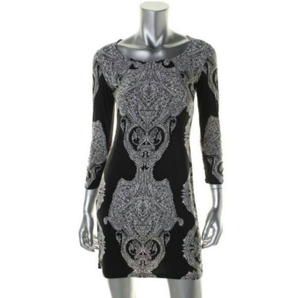 INC NEW B/W Matte Jersey Printed Casual Dress Peti - Picture 1 of 4