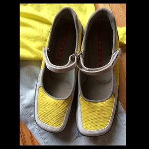 Authentic Gray and Neon Yellow Prada Shoes Sz 7