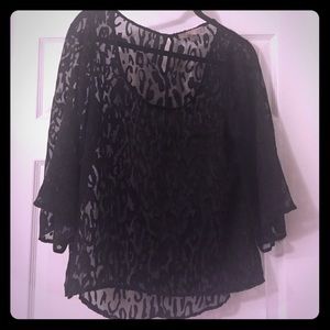 Black sheer leopard print blouse
