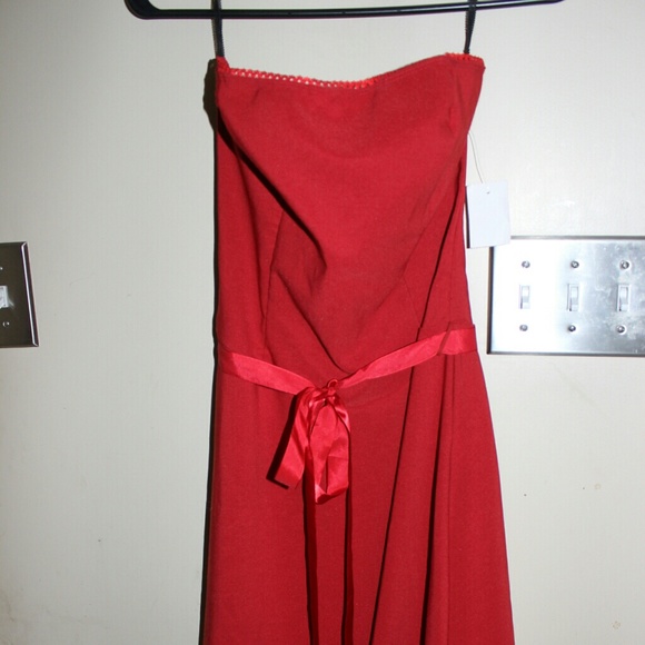 Red strapless dress with sash