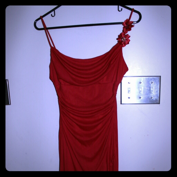 Bright red spaghetti-strap dress