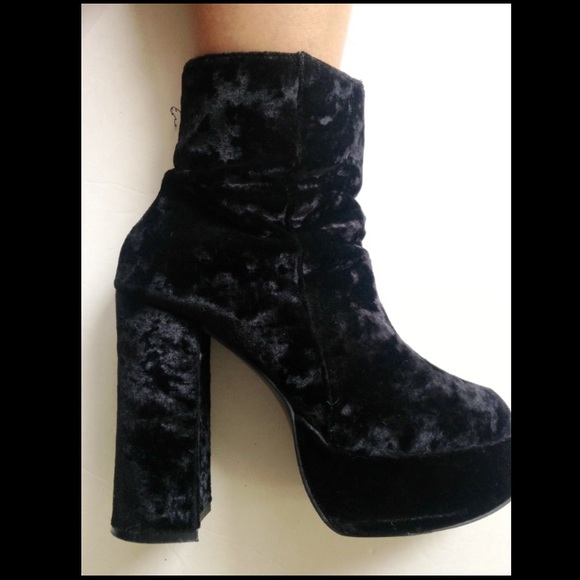 black velvet platform boots