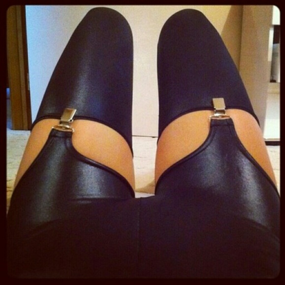 Black Faux leather leggings garter suspender pants - Picture 2 of 3