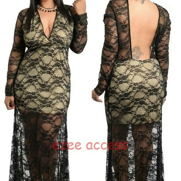 Plus open back backless gown maxi prom dress - Picture 2 of 3