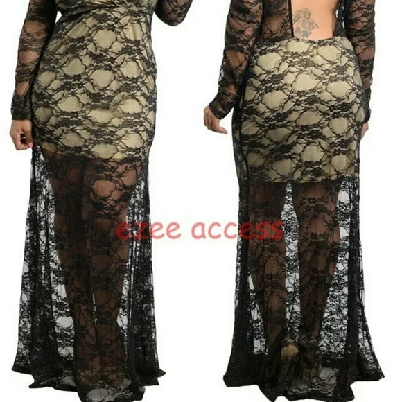 Plus open back backless gown maxi prom dress - Picture 3 of 3