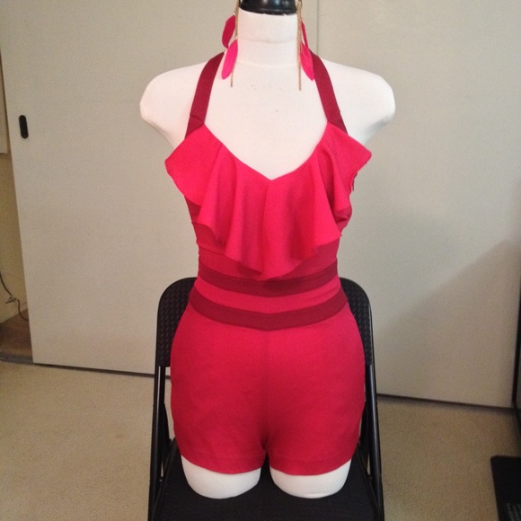 Bebe red romper halter neck