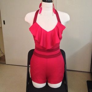 Bebe red romper halter neck