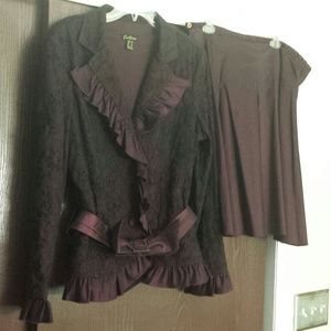 2 piece lace chiffon Burgundy suit