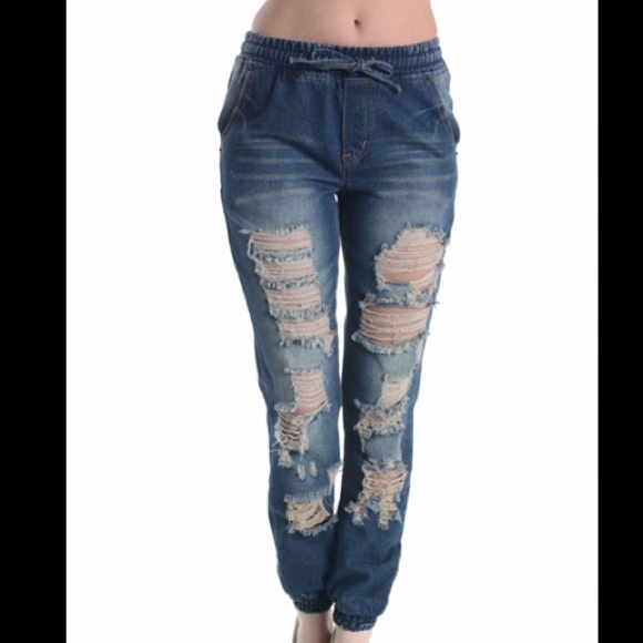 NWT Denim distressed jogger pants sz. M