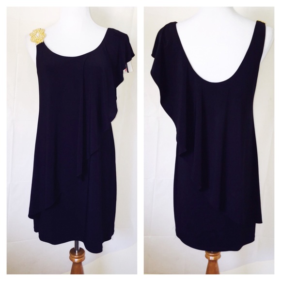 Embellished 'Petite' Shutter sleeve shift blk &gld - Picture 2 of 4