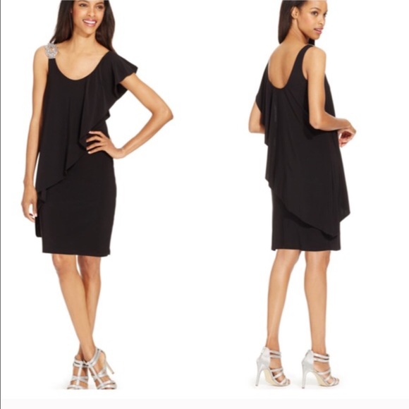 Embellished 'Petite' Shutter sleeve shift blk &gld - Picture 4 of 4