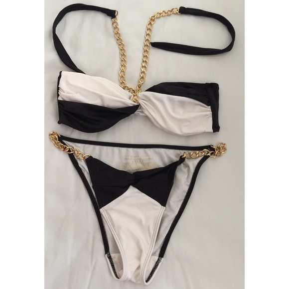 Black and White Gold Chain Link Swim Suit