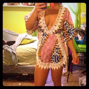 Super cute plunge neck lace romper