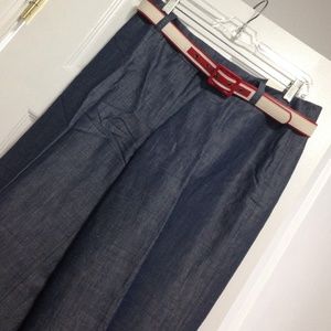 Denim colored blue dress pant with belt