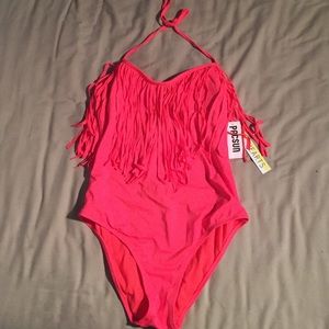 L.A Hearts hot-pink fringe one-piece bathing suit